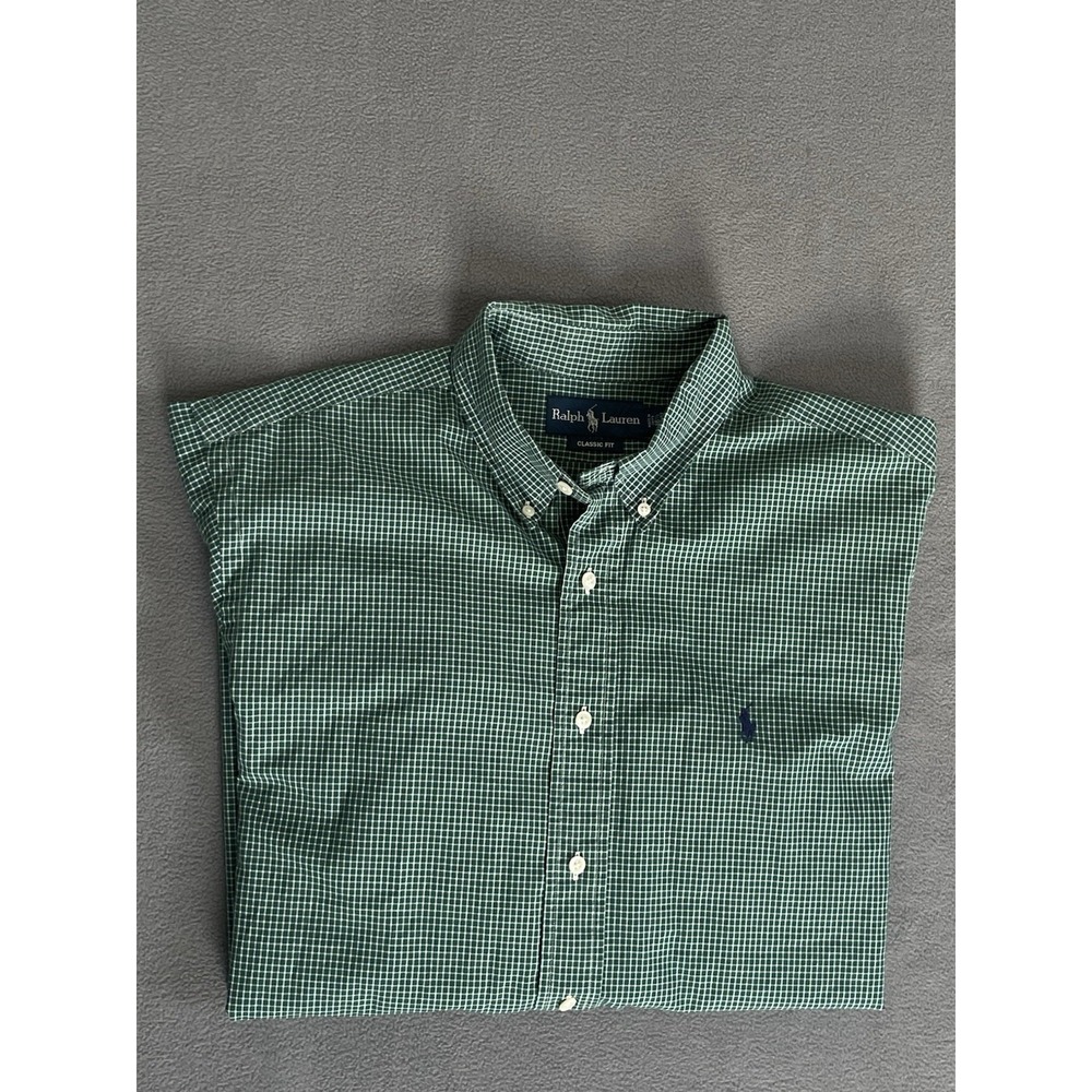 Polo ralph lauren button down men 16.5 /34/35 green white gingham check